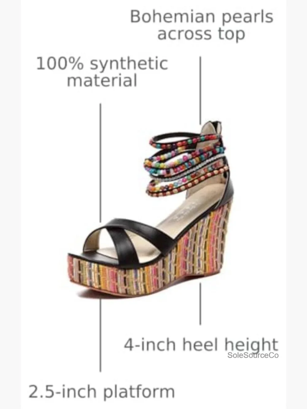 Women's Pearl Wedge Sandals Platform High Heels Back Zip Peep Toe